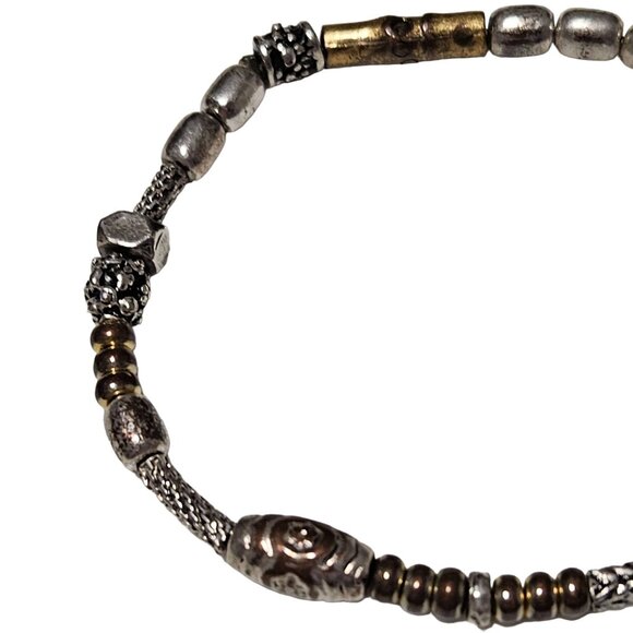 Elegant Handcrafted Mixed Metal Beaded Stretch Bracelet Fashion Jewelry Women - Picture 3 of 4